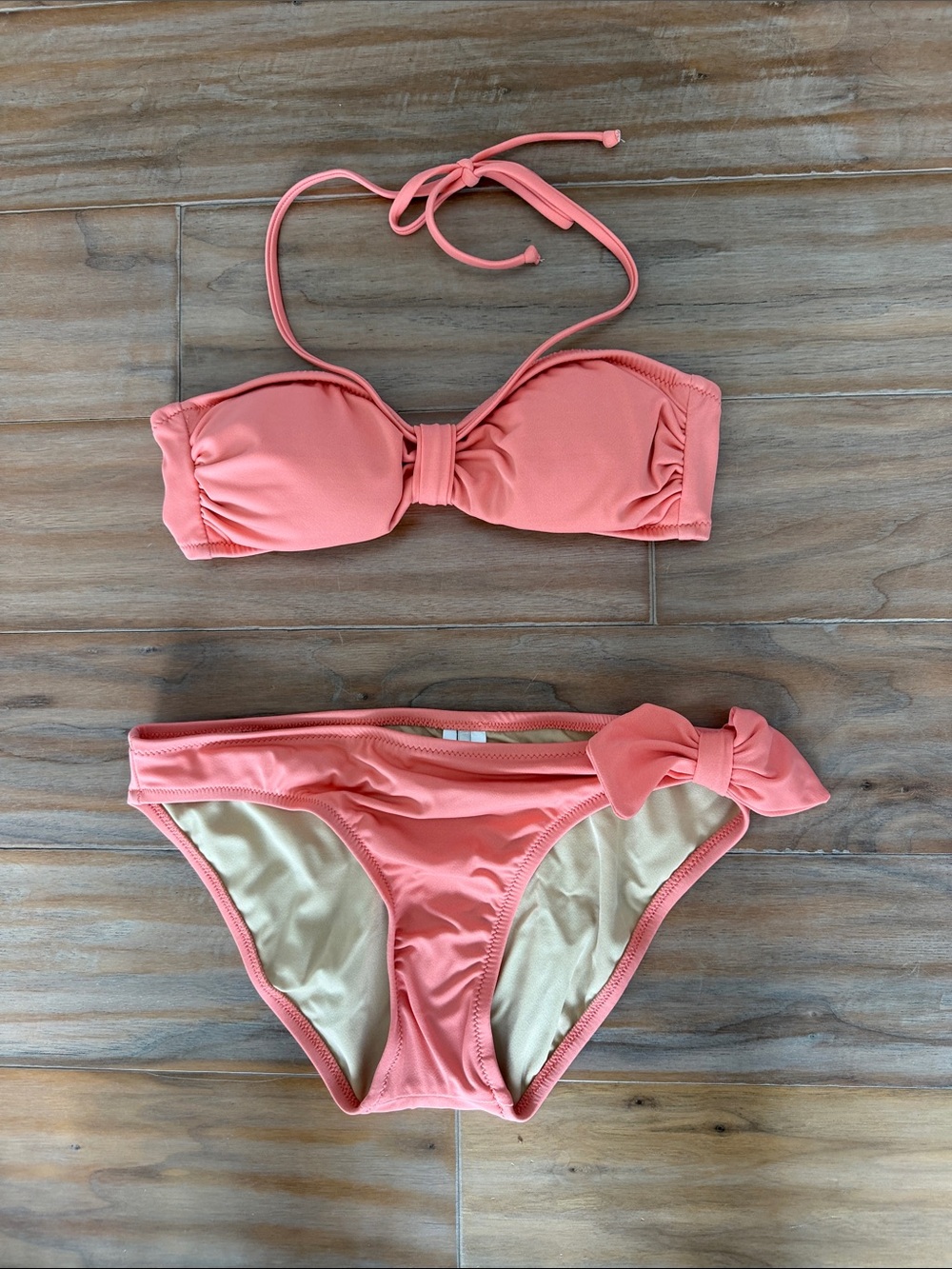 J.Crew Coral Bandeau Bikini Set XS made in USA NWOT